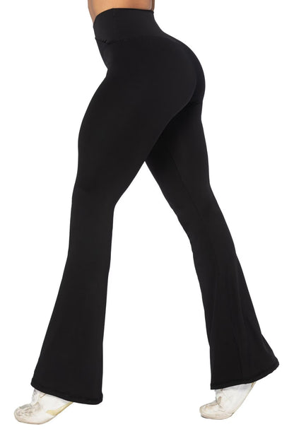 Sunzel Flare Leggings, Crossover Yoga Pants with Tummy Control, High Waisted and Wide Leg, No Front Seam Black X-Small 30" Inseam