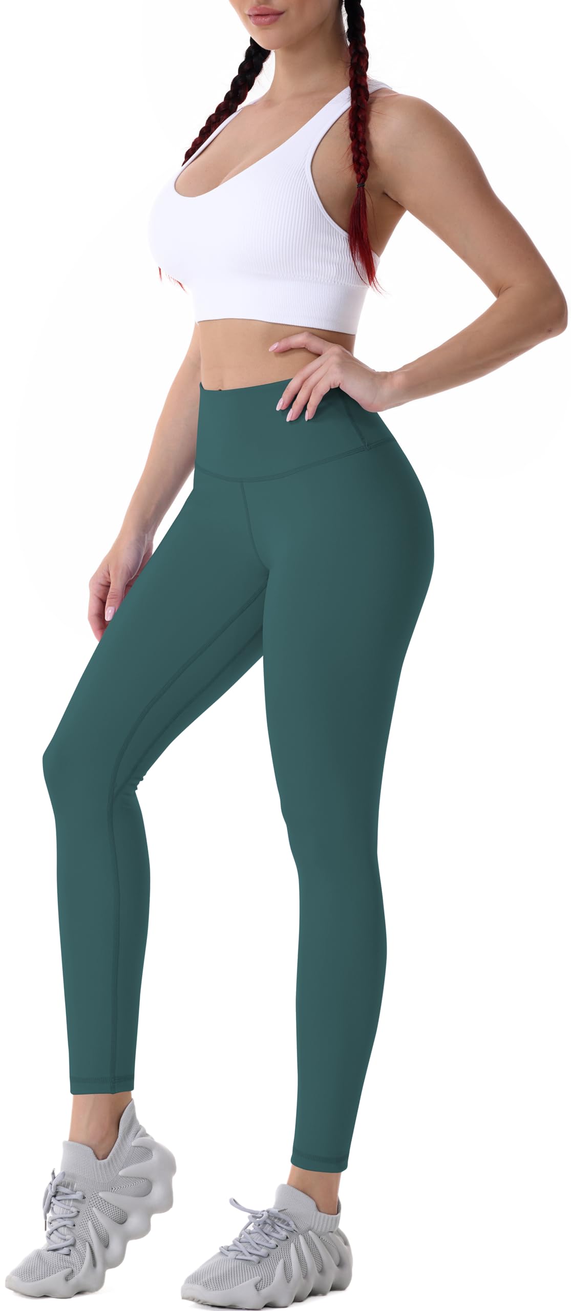 Sunzel Workout Leggings for Women, Squat Proof High Waisted Yoga Pants 4 Way Stretch, Buttery Soft 28" Inseam Forest Green Medium