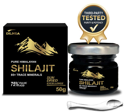 Authentic Shilajit Pure Himalayan Organic Shilajit Resin Supplement- Gold+ Grade with 85+ Trace Minerals with 75% Fulvic Acid, Overall Energy & Immune Support, Pure Shilajit for Men & Women, 50g