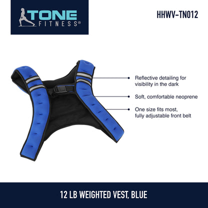 Tone Fitness HHWV-TN012 Weighted Vest, 12 lbs, Blue