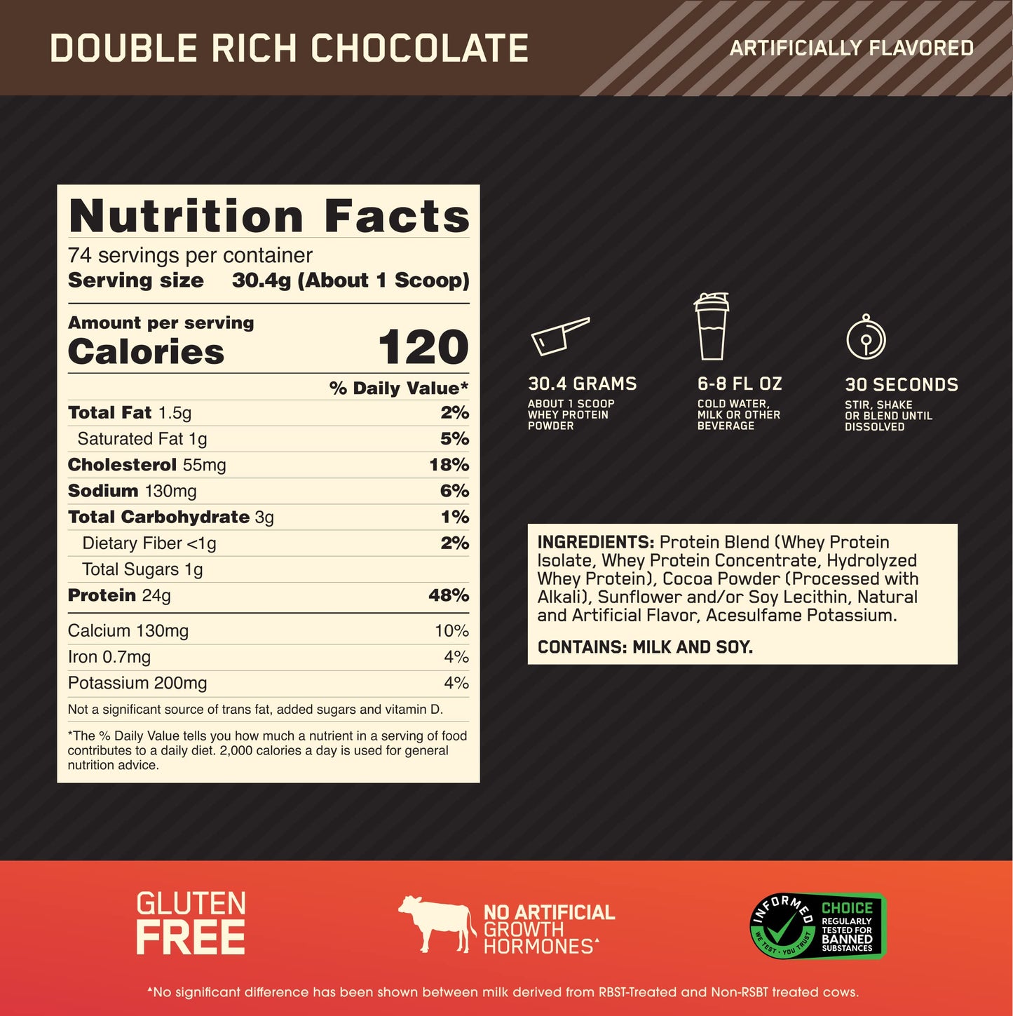 Optimum Nutrition Gold Standard 100% Whey Protein Powder, Double Rich Chocolate, 5 Pound (Packaging May Vary)