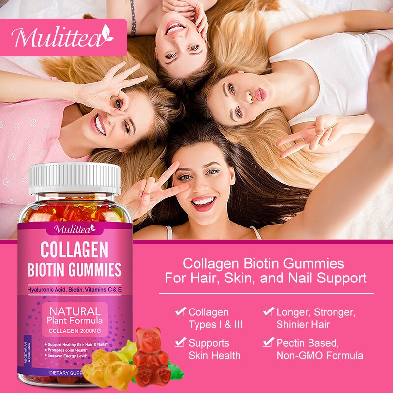 Mulittea Collagen Gummies Biotin For Hair Growth Whitening Skin Care