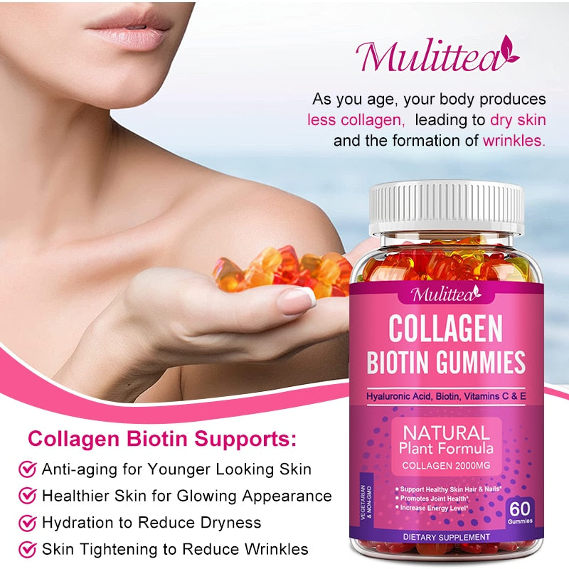 Mulittea Collagen Gummies Biotin For Hair Growth Whitening Skin Care