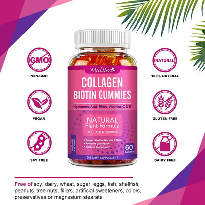 Mulittea Collagen Gummies Biotin For Hair Growth Whitening Skin Care